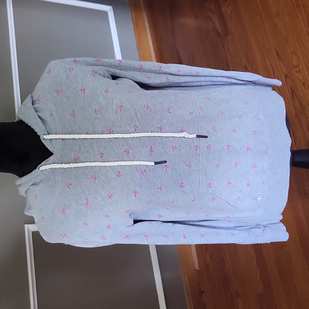 ROXY Gray & Pink Anchor Hoodie Size Medium